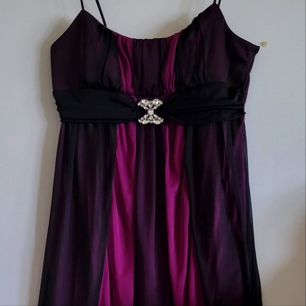 Three Pink Hearts Purple and Black Evening Dress with Rhinestone Accent, Size L